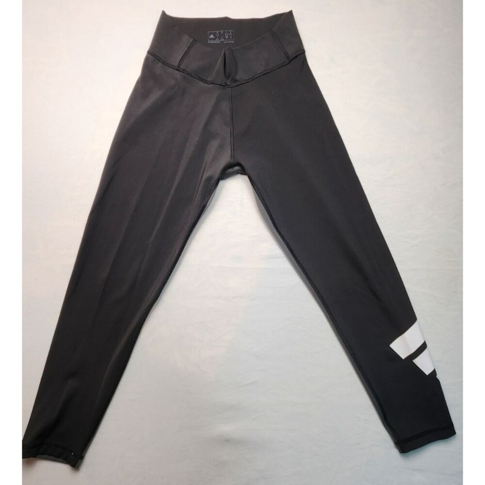 Adidas Aeroready Capri Leggings High Waist Black / Gray White Spell Out Womens S